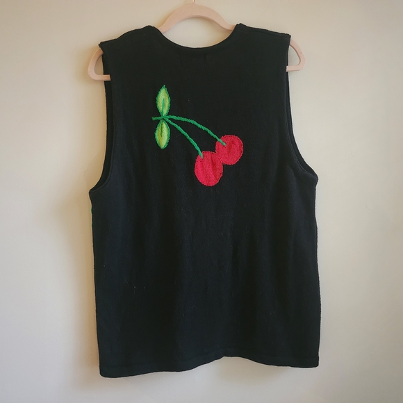 Vintage 90s Iconic Cherry Novelty Sweater Vest By Quacker Factory  L - Picture 7 of 7